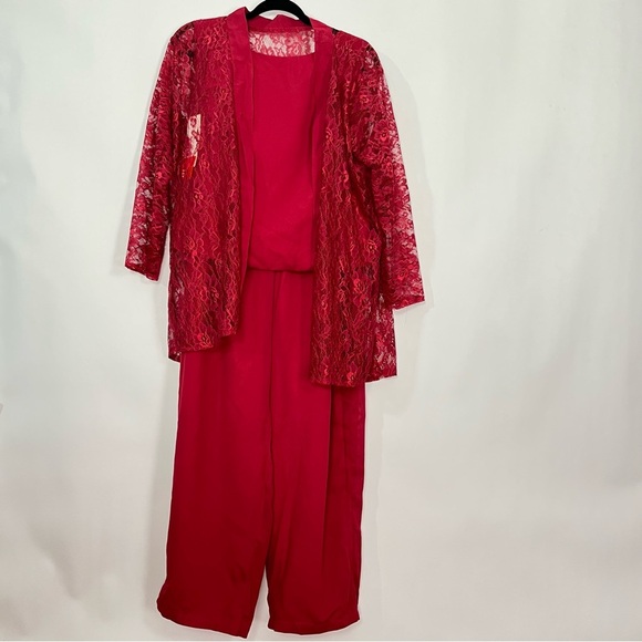 3 piece Mother of Bride Son set Pants, Sleeveless Top, Lace Shrug Sz 12 NWT - Picture 2 of 9